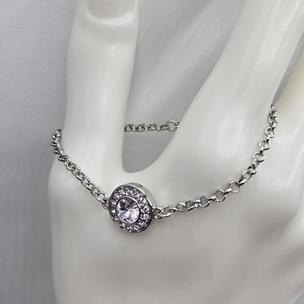Swarovski Crystal Elements Silver Chain Bracelet 6 - 7.5 inch Halo Design